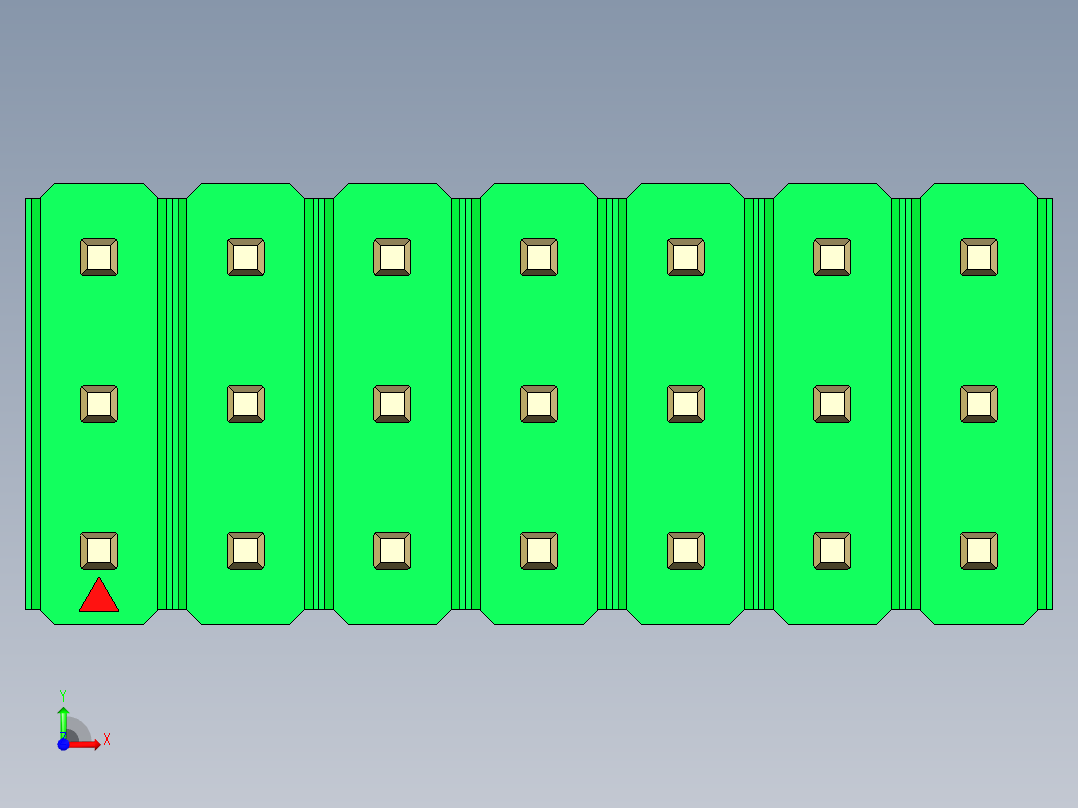 彩色公头100mil（2.54mm）系列-DS1021_green_3x07p_100mil_Type1_rev1.0前视图