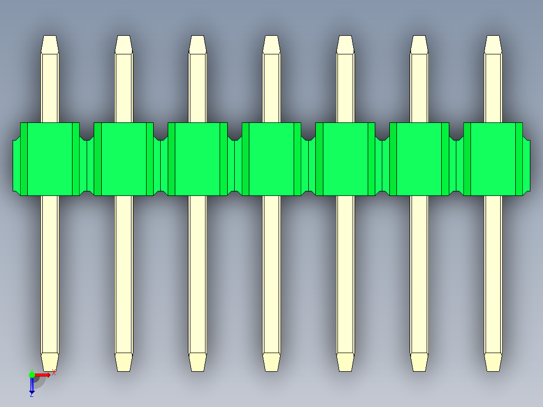 彩色公头100mil（2.54mm）系列-DS1021_green_3x07p_100mil_Type1_rev1.0俯视图