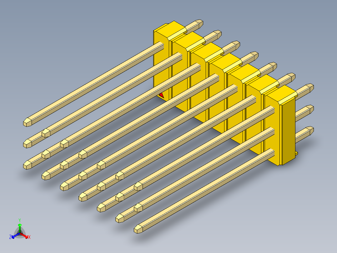 彩色公头100mil（2.54mm）系列-DS1021_yellow_3x07p_100mil_Type19_rev1.0正等轴测图