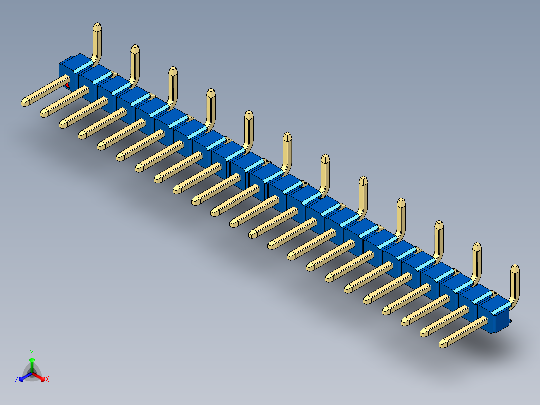 彩色公排针 100mil 2.54mm 系列-DS1022_blue_23p_100mil_Type_SMT_R1_rev1.0正等轴测图