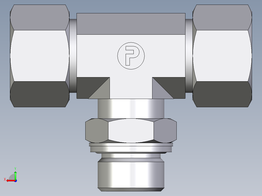 卡套式工业通用硬管接头EO_Adjustable_locknut_branch_tee_TEE20SMCF后视图