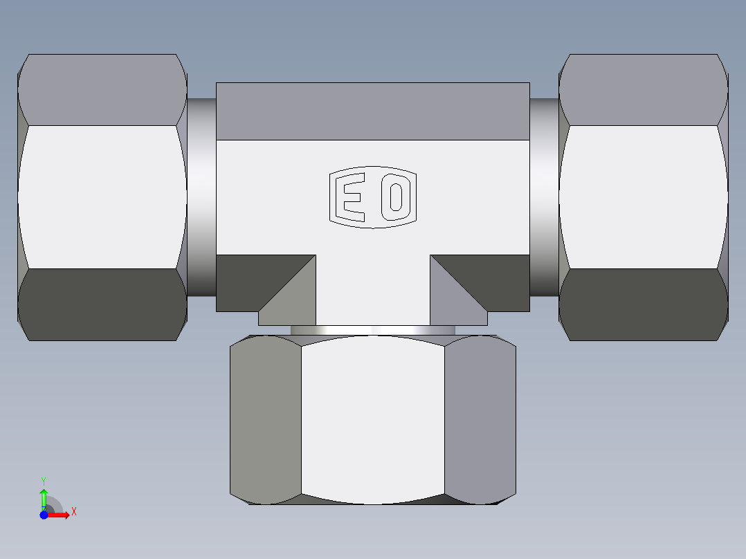 卡套式工业通用硬管接头EO_Swivel_nut_branch_tee_ET16S71前视图