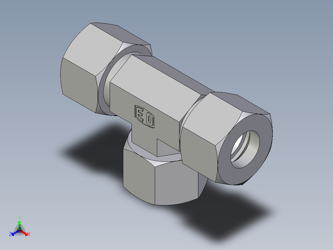 卡套式工业通用硬管接头EO_Swivel_nut_branch_tee_ET16S71正等轴测图