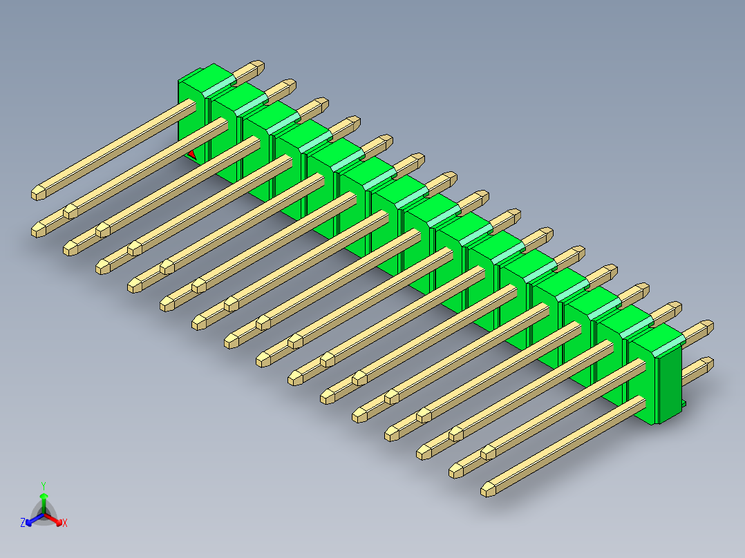 彩色公头100mil（2.54mm）系列-DS1021_green_2x15p_100mil_Type5_rev1.0正等轴测图