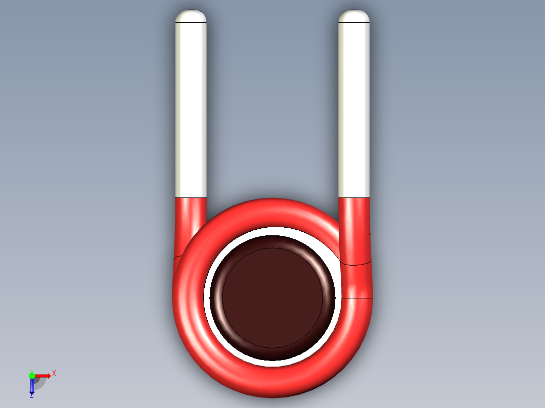 一个棒芯感应器，间距7.7毫米。长12.5毫米x宽3.5毫米俯视图