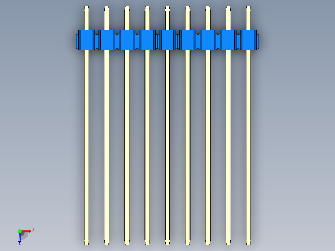 彩色公头100mil（2.54mm）系列-DS1021_blue_2x09p_100mil_Type43_rev1.0俯视图