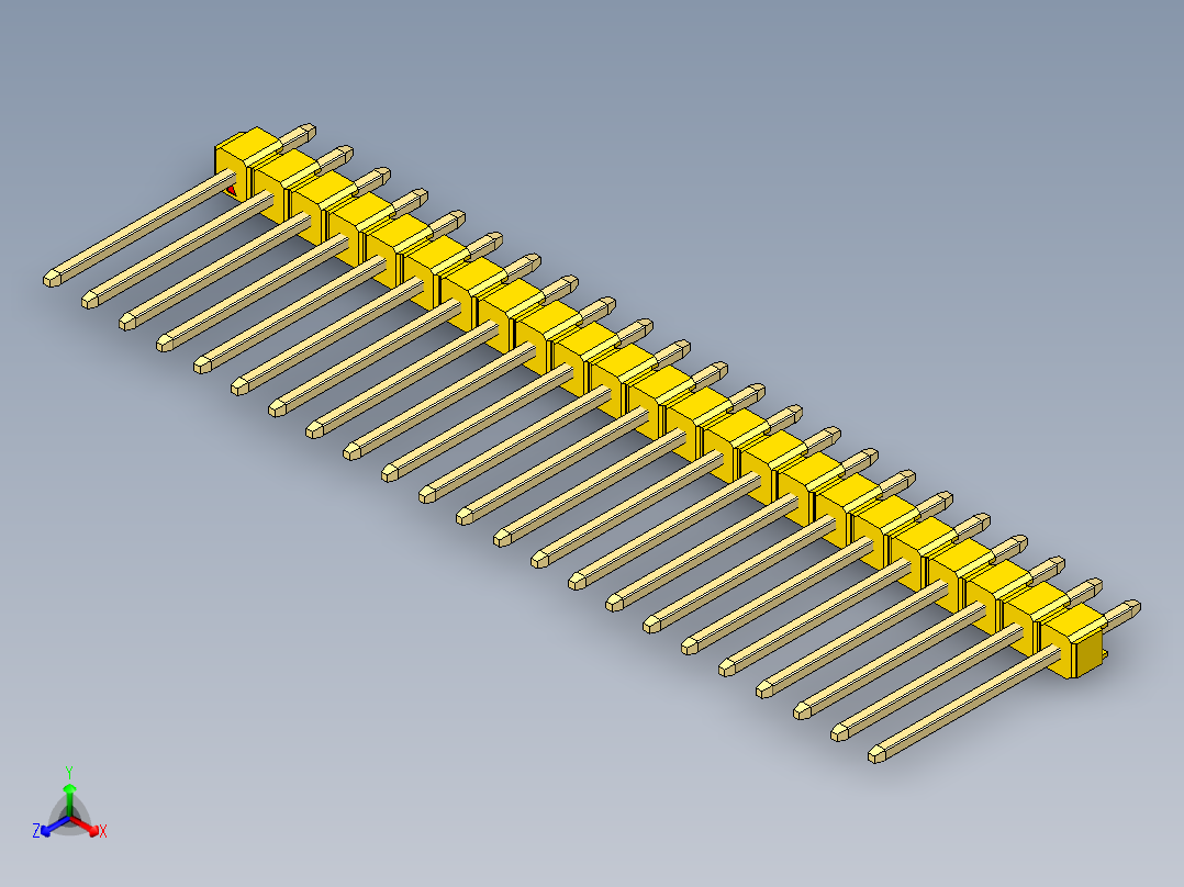 彩色公头100mil（2.54mm）系列-DS1021_yellow_1x23p_100mil_Type5_rev1.0正等轴测图