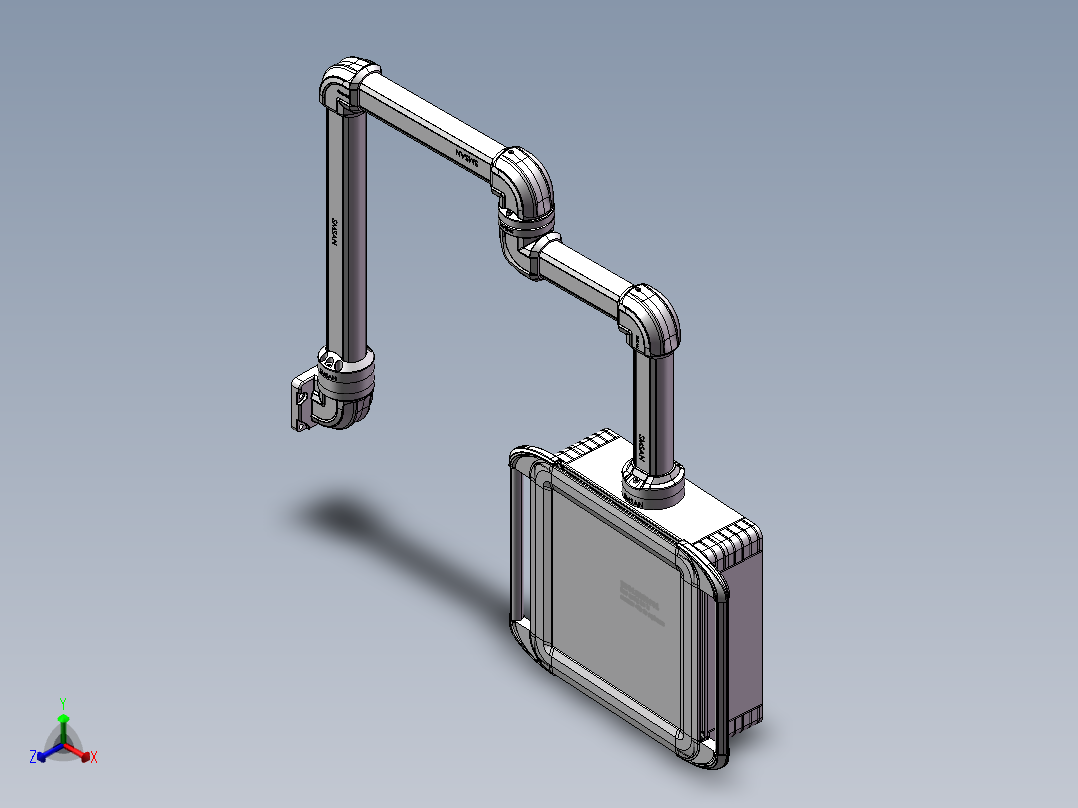 向下锤子墙座+转角+转角+箱体连接器+控制箱正等轴测图