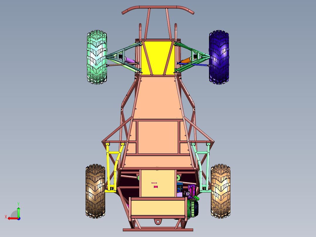 手工自造柴油越野钢管车后视图