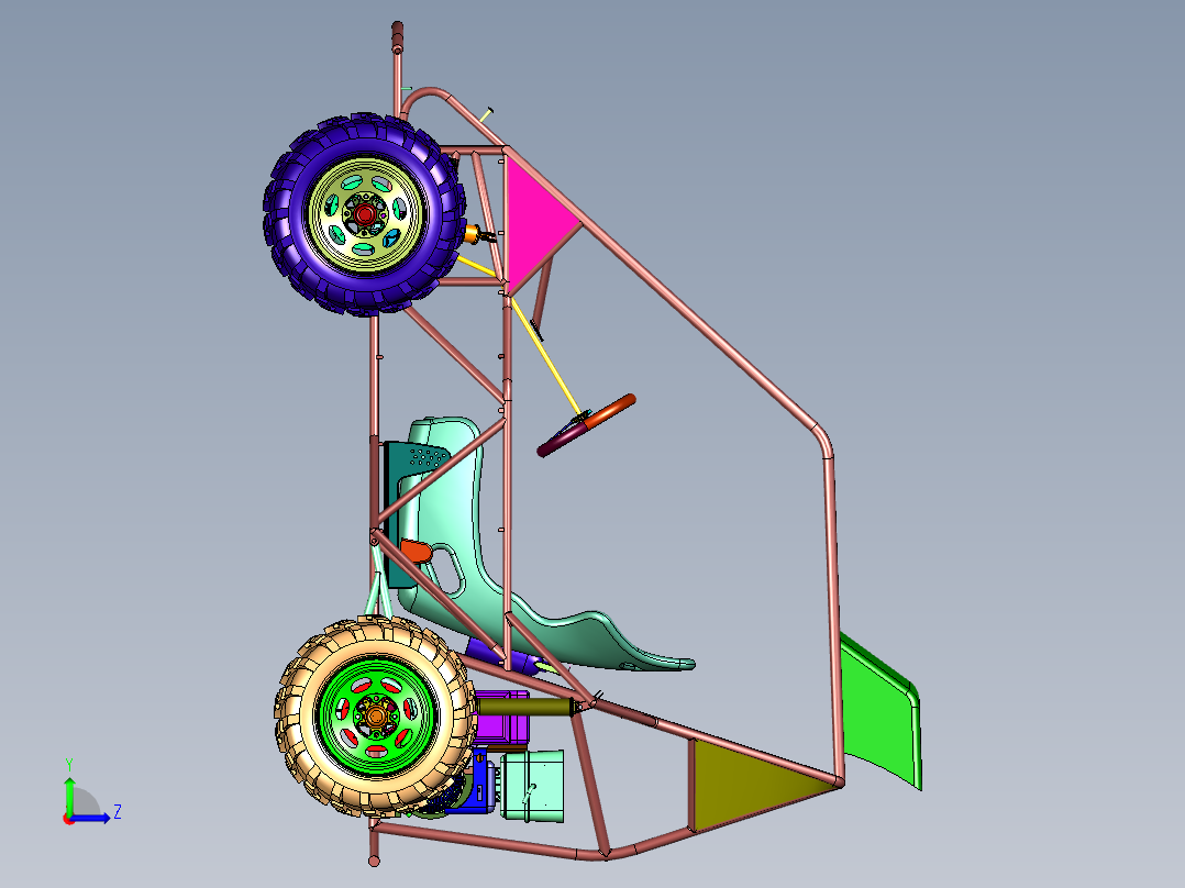 手工自造柴油越野钢管车左视图