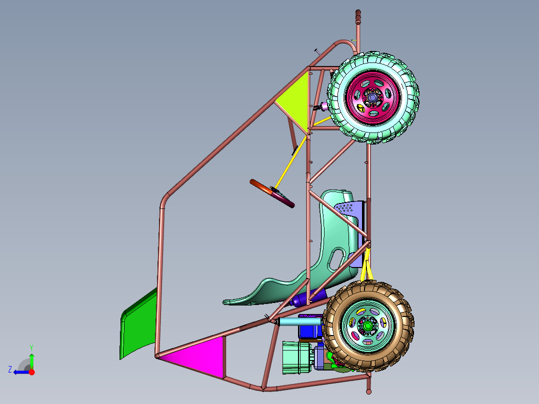手工自造柴油越野钢管车右视图