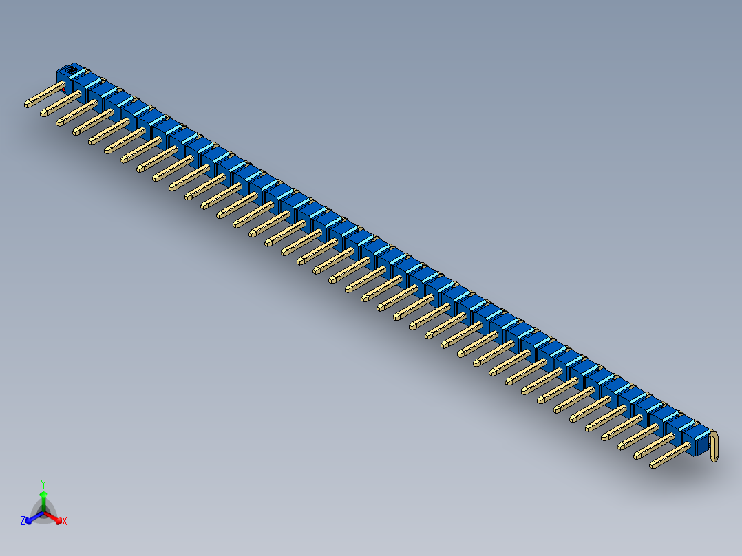 彩色公排针 100mil 2.54mm 系列-DS1022_blue_1x40p_100mil_TypeD_rev1.0正等轴测图