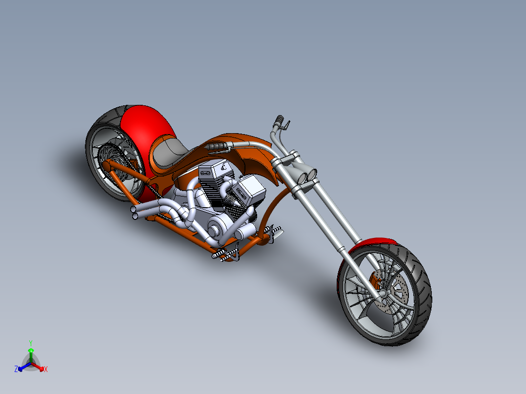 美式直升机摩托车正等轴测图