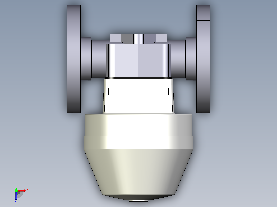 13DKMOAVCP NC 气动隔膜阀，常闭，固定法兰，钻孔ANSI B16.5条款150 FF。面对面根据EN 558-1 PVC-U俯视图