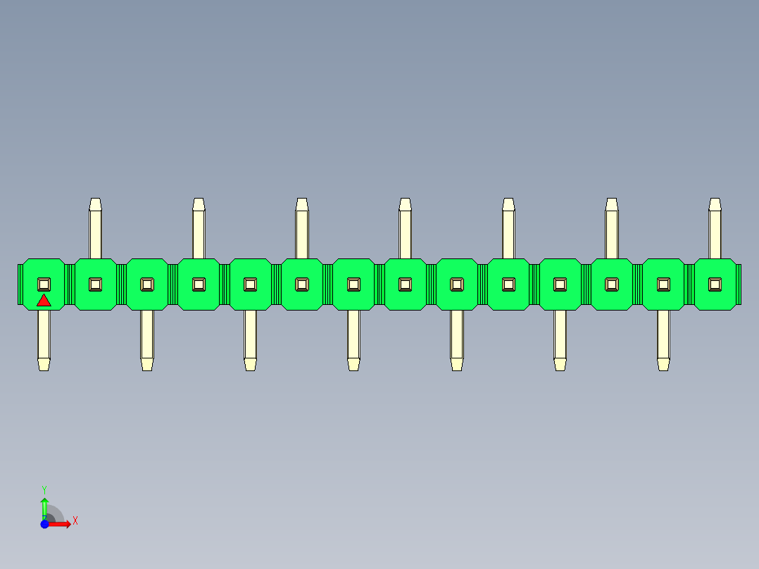 彩色公排针 100mil 2.54mm 系列-DS1022_green_14p_100mil_Type_SMT_R2_rev1.0前视图