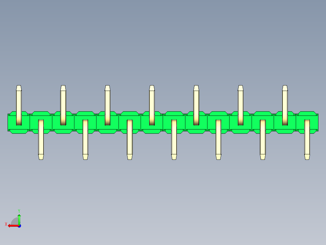 彩色公排针 100mil 2.54mm 系列-DS1022_green_14p_100mil_Type_SMT_R2_rev1.0后视图