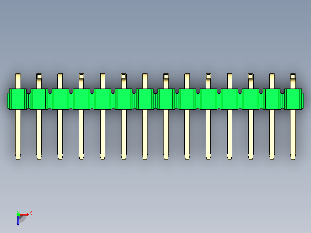 彩色公排针 100mil 2.54mm 系列-DS1022_green_14p_100mil_Type_SMT_R2_rev1.0俯视图