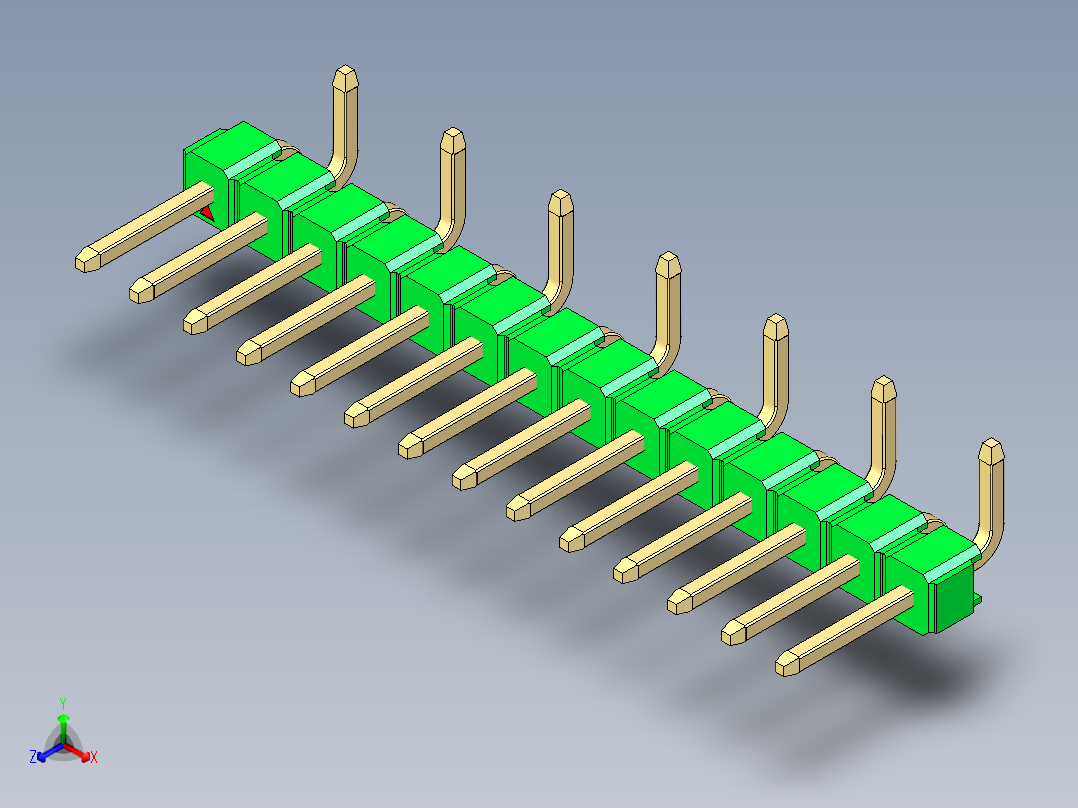 彩色公排针 100mil 2.54mm 系列-DS1022_green_14p_100mil_Type_SMT_R2_rev1.0正等轴测图