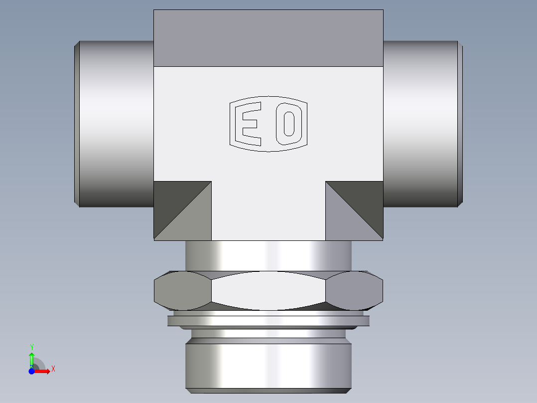 卡套式工业通用硬管接头EO_Adjustable_locknut_branch_tee_TEE30SMOMDCF前视图