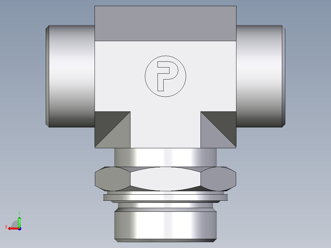 卡套式工业通用硬管接头EO_Adjustable_locknut_branch_tee_TEE30SMOMDCF后视图