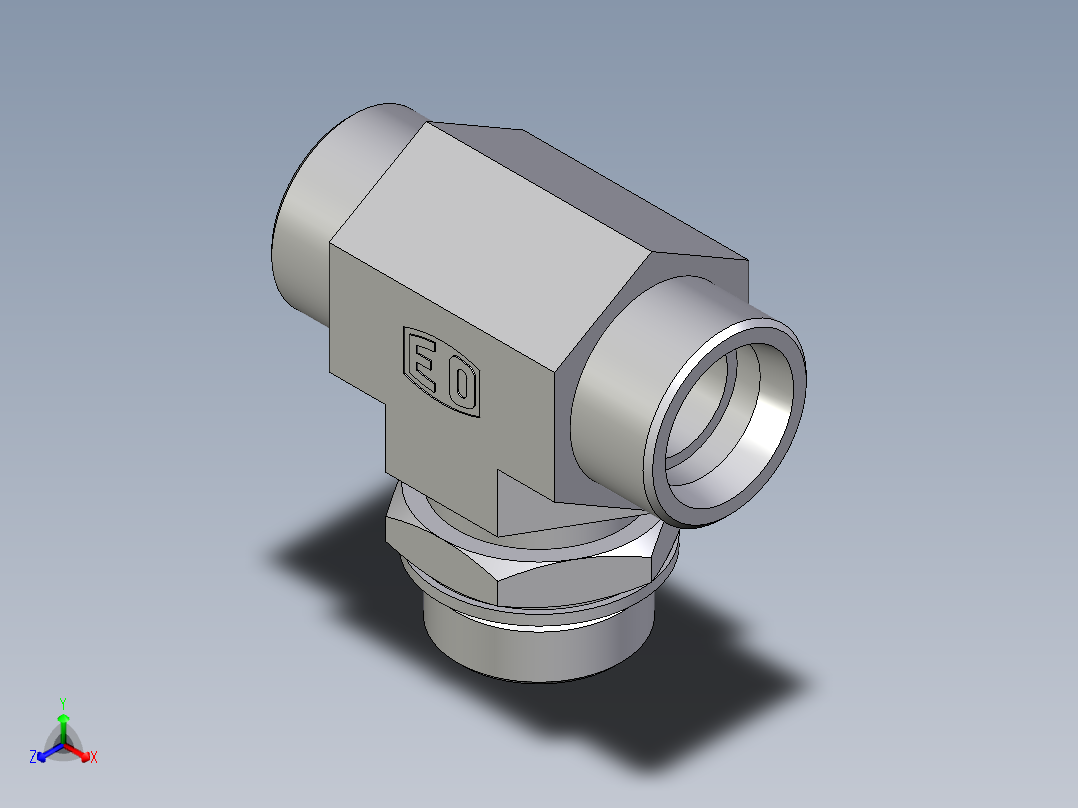 卡套式工业通用硬管接头EO_Adjustable_locknut_branch_tee_TEE30SMOMDCF正等轴测图