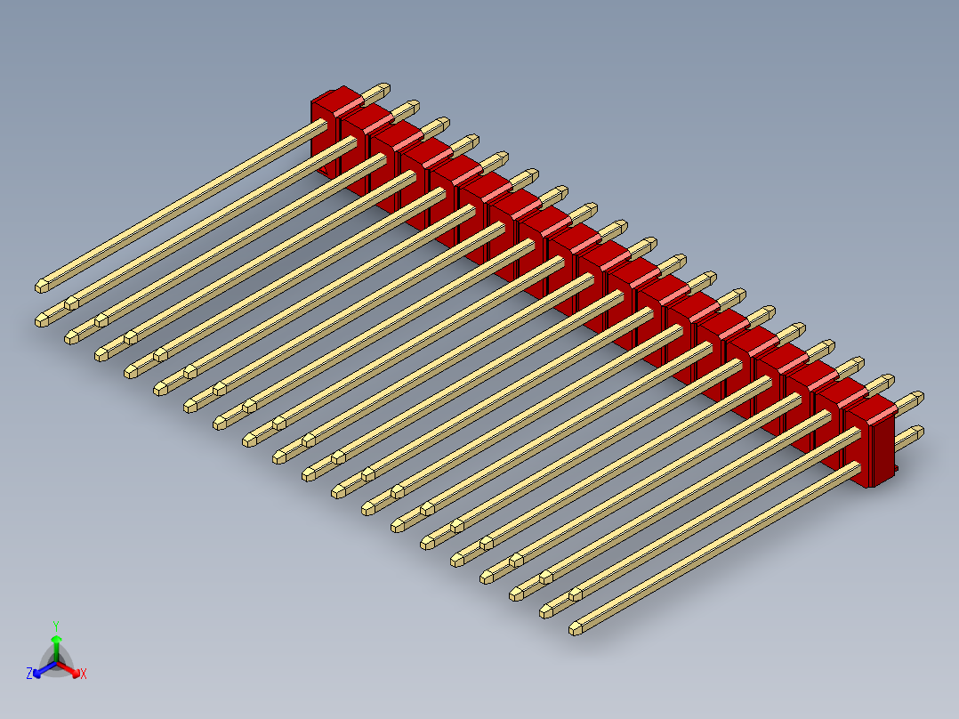 彩色公头100mil（2.54mm）系列-DS1021_red_2x19p_100mil_Type43_rev1.0正等轴测图