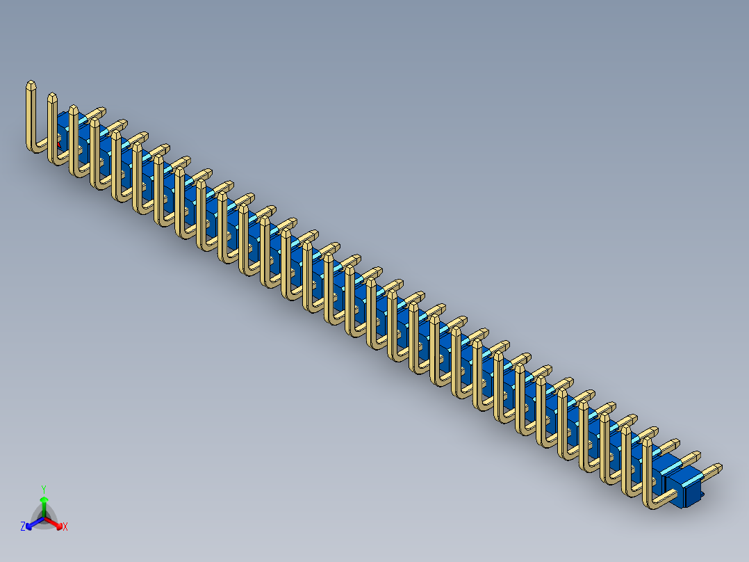 彩色公排针 100mil 2.54mm 系列-DS1022_blue_30p_100mil_TypeU_rev1.0正等轴测图