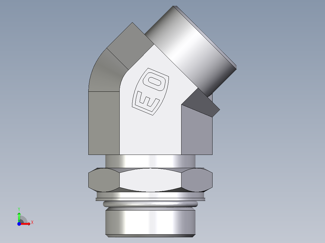 卡套式工业通用硬管接头EO_Adjustable_locknut_45_deg_elbow_VEE30SMOROMDCF前视图