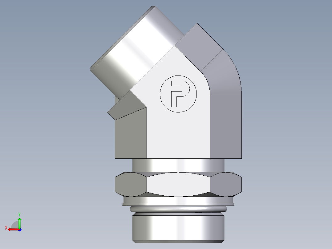 卡套式工业通用硬管接头EO_Adjustable_locknut_45_deg_elbow_VEE30SMOROMDCF后视图
