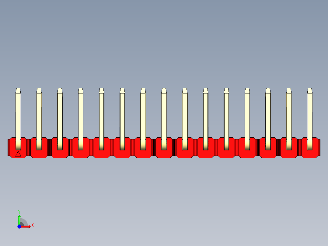 彩色公排针 100mil 2.54mm 系列-DS1022_red_15p_100mil_TypeU_rev1.0前视图