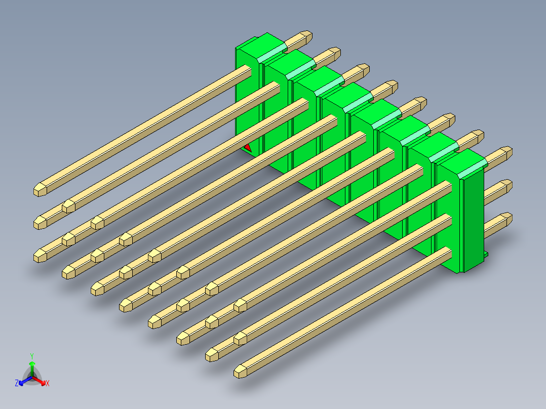 彩色公头100mil（2.54mm）系列-DS1021_green_3x08p_100mil_Type19_rev1.0正等轴测图