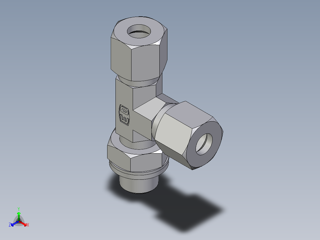 卡套式工业通用硬管接头EO_Adjustable_locknut_run_tee_LEE08LRCF正等轴测图