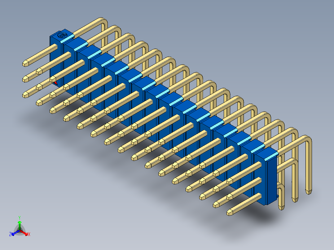彩色公排针 100mil 2.54mm 系列-DS1022_blue_3x16p_100mil_TypeD_rev1.0正等轴测图