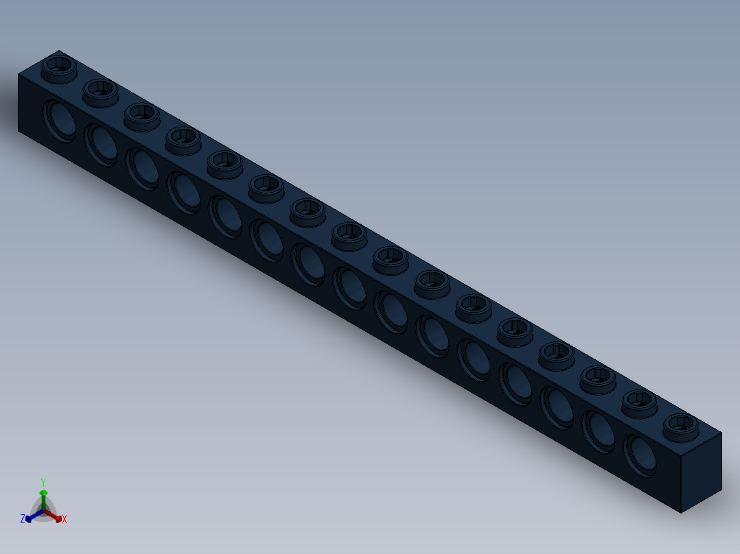 乐高机械组积木（横梁）-4261782 - 3703 Eath (Navy) Blue Technic Brick 1 x 16 with Holes正等轴测图