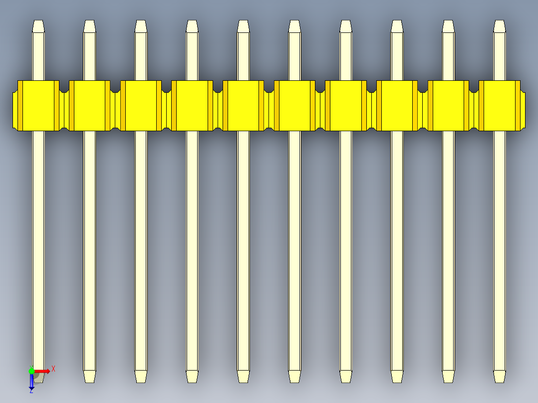 彩色公头100mil（2.54mm）系列-DS1021_yellow_2x10p_100mil_Type5_rev1.0俯视图