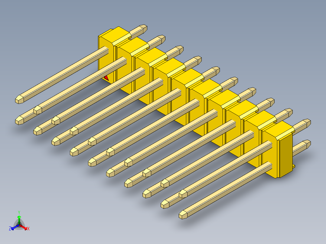 彩色公头100mil（2.54mm）系列-DS1021_yellow_2x10p_100mil_Type5_rev1.0正等轴测图