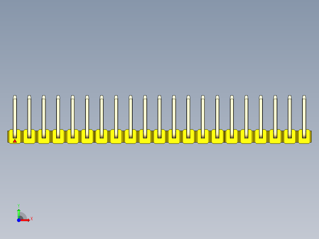 彩色公排针 100mil 2.54mm 系列-DS1022_yellow_21p_100mil_TypeU_rev1.0前视图