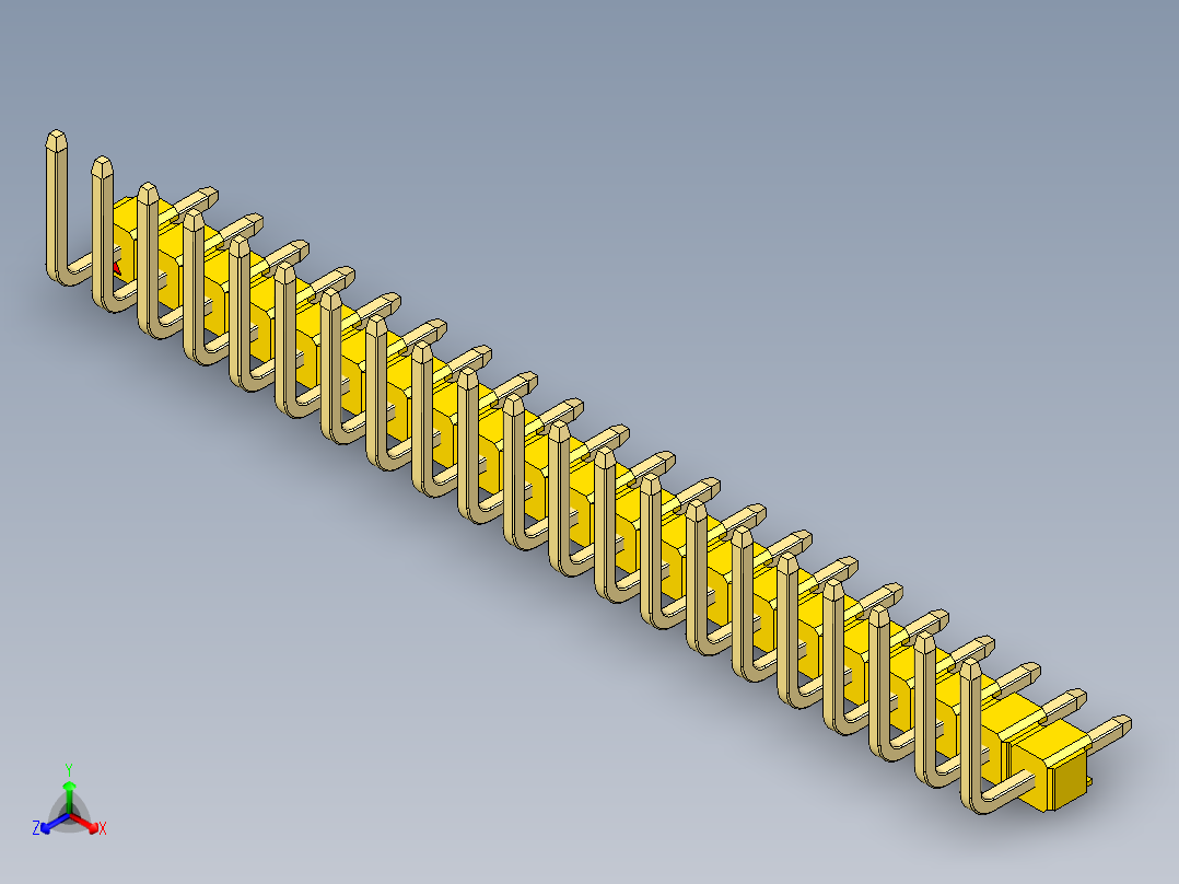 彩色公排针 100mil 2.54mm 系列-DS1022_yellow_21p_100mil_TypeU_rev1.0正等轴测图