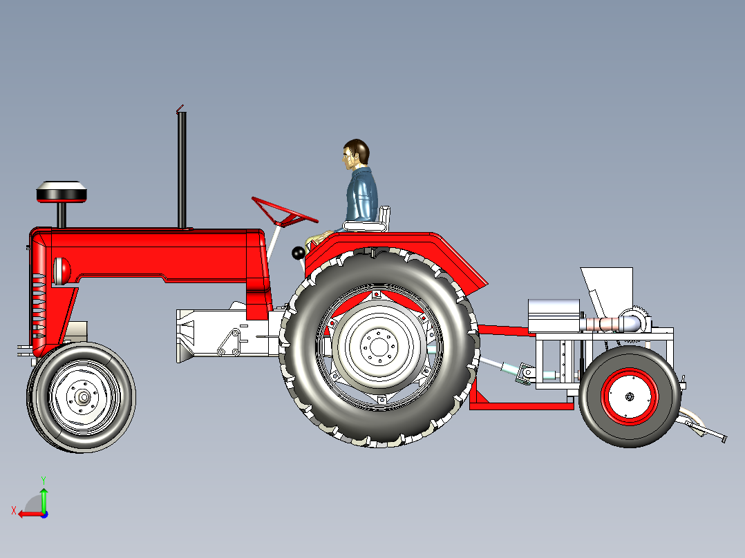 花生播种机三维模型后视图