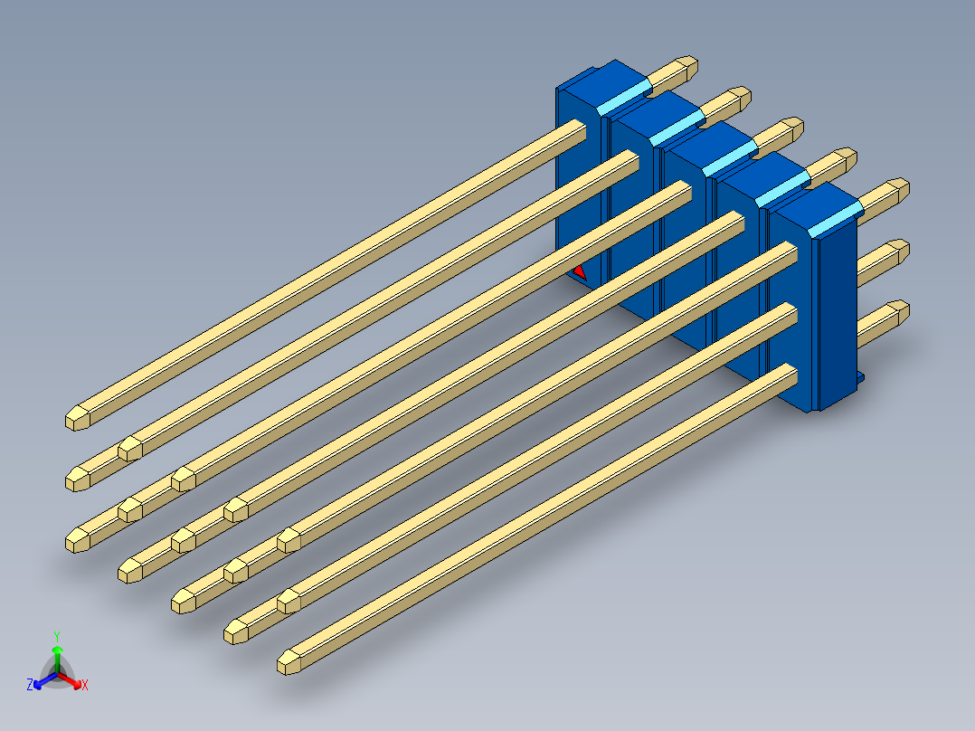 彩色公头100mil（2.54mm）系列-DS1021_blue_3x05p_100mil_Type43_rev1.0正等轴测图