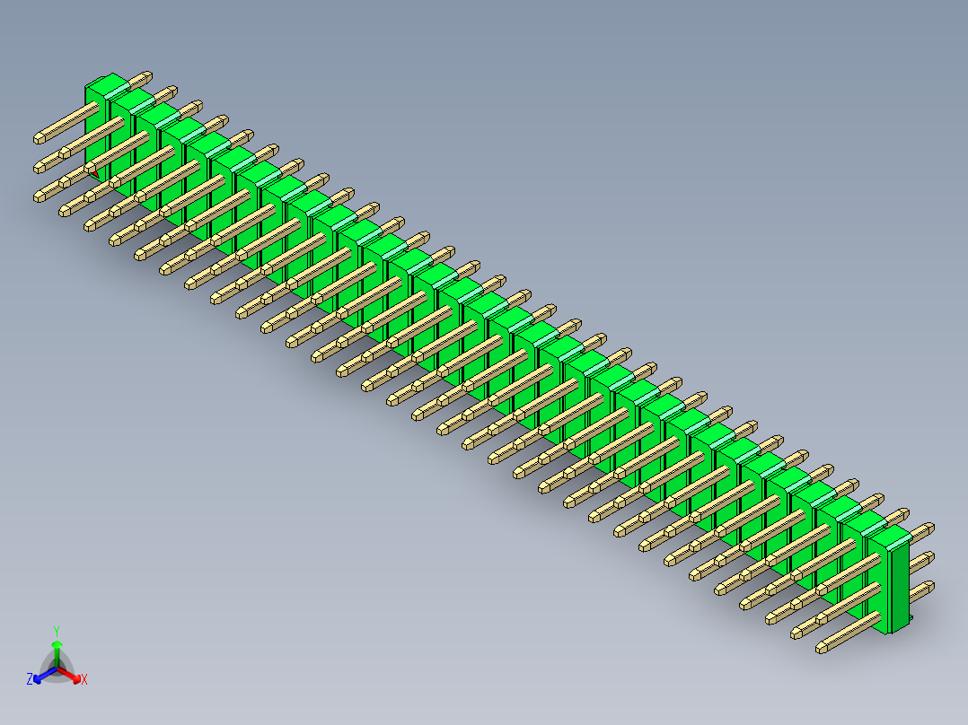 彩色公头100mil（2.54mm）系列-DS1021_green_3x32p_100mil_Type1_rev1.0正等轴测图