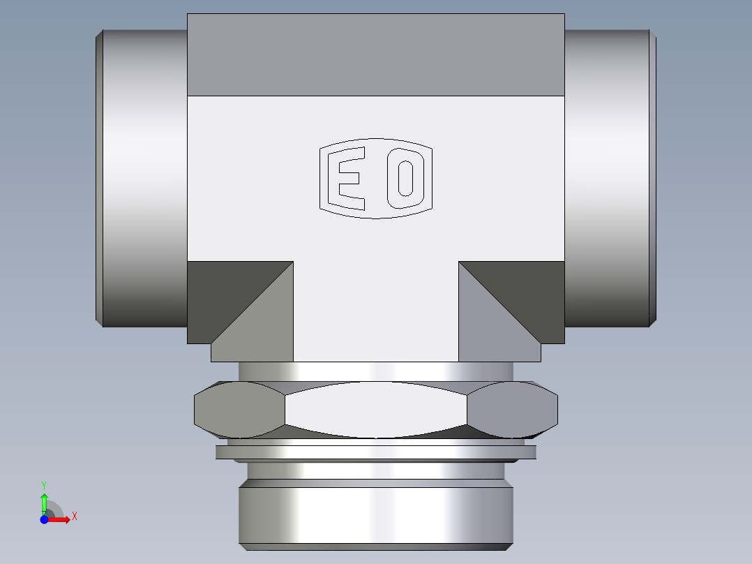 卡套式工业通用硬管接头EO_Adjustable_locknut_branch_tee_TEE42LMOMDCF前视图