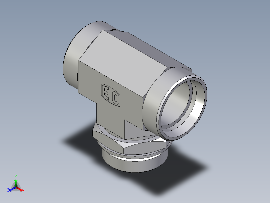 卡套式工业通用硬管接头EO_Adjustable_locknut_branch_tee_TEE42LMOMDCF正等轴测图