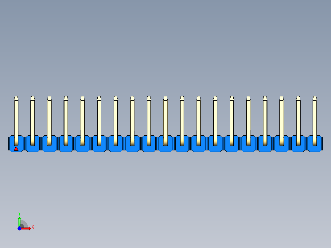 彩色公排针 100mil 2.54mm 系列-DS1022_blue_19p_100mil_TypeU_rev1.0前视图