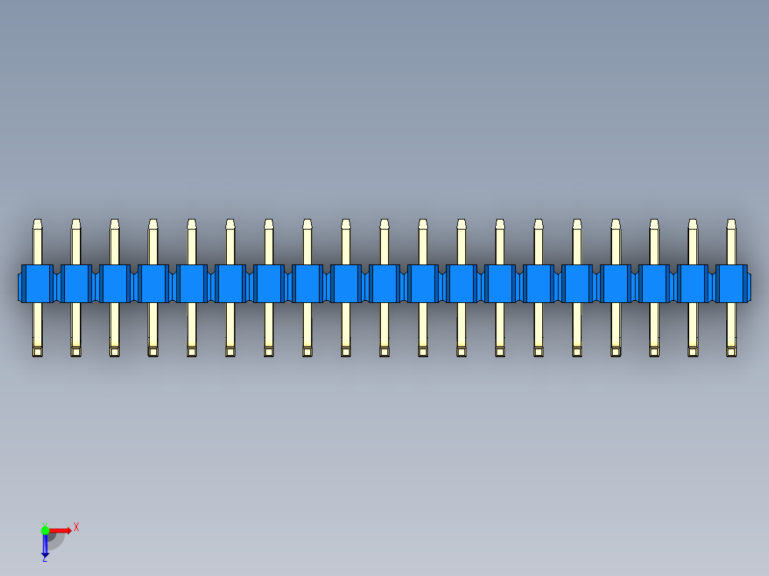 彩色公排针 100mil 2.54mm 系列-DS1022_blue_19p_100mil_TypeU_rev1.0俯视图