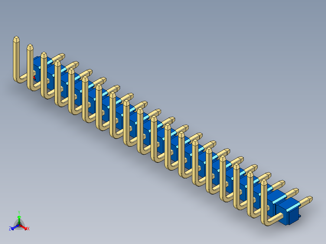 彩色公排针 100mil 2.54mm 系列-DS1022_blue_19p_100mil_TypeU_rev1.0正等轴测图