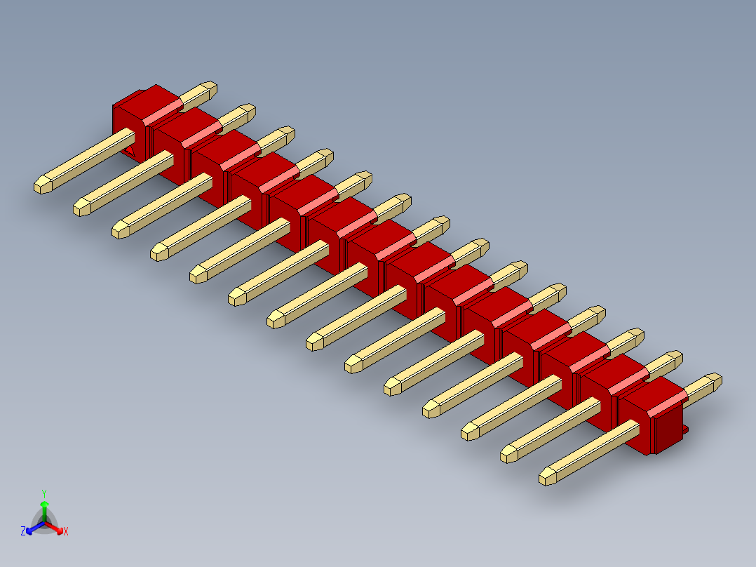 彩色公头100mil（2.54mm）系列-DS1021_red_1x14p_100mil_Type1_rev1.0正等轴测图