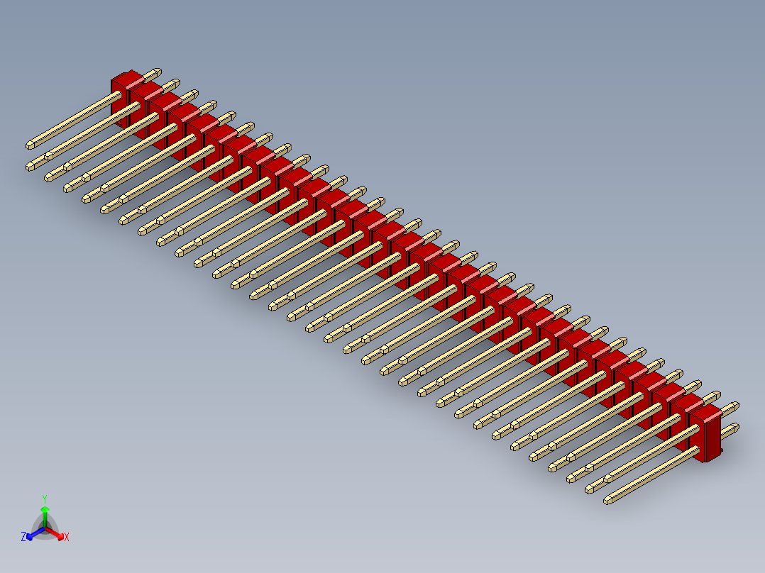彩色公头100mil（2.54mm）系列-DS1021_red_2x32p_100mil_Type5_rev1.0正等轴测图