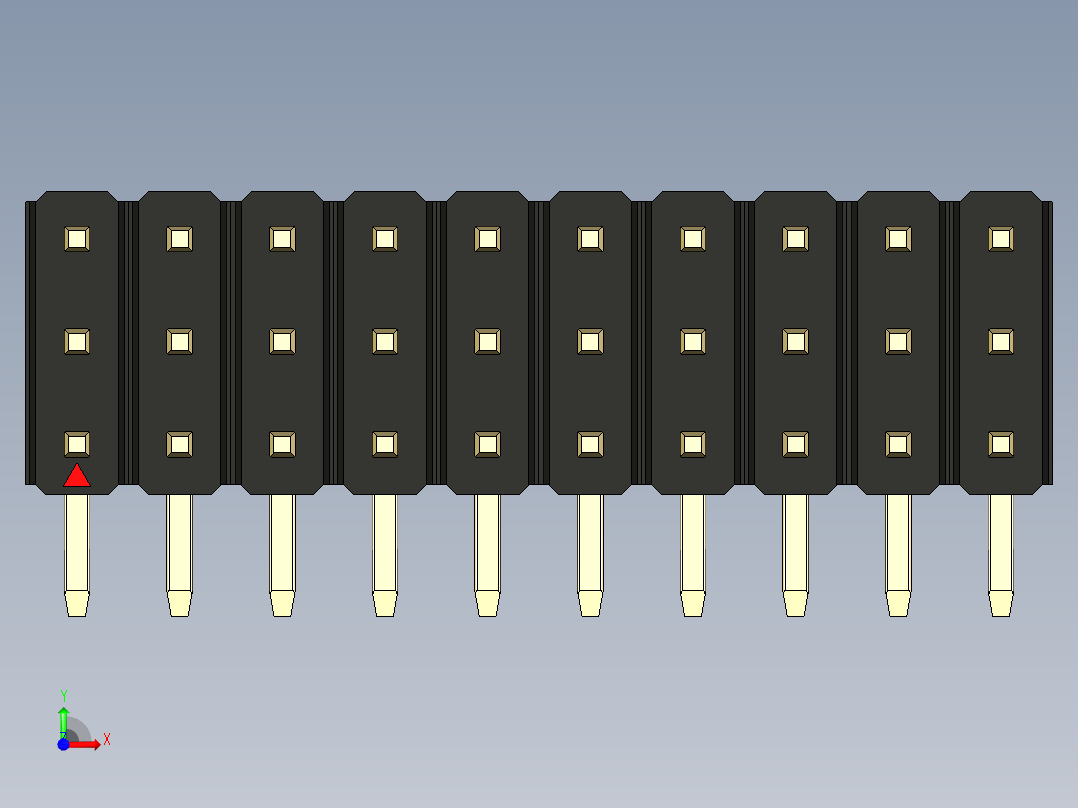 彩色公排针 100mil 2.54mm 系列-DS1022_black_3x10p_100mil_TypeD_rev1.0前视图