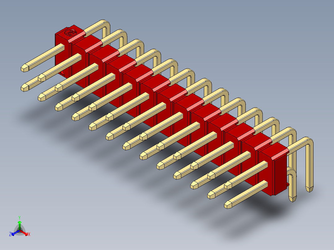 彩色公排针 100mil 2.54mm 系列-DS1022_red_2x13p_100mil_TypeD_rev1.0
